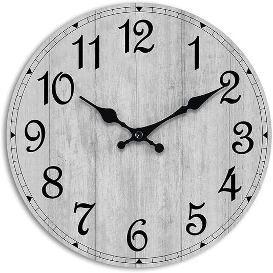 HYLANDA Wall Clock, Rustic Wall Clocks Battery Operated Silent Non Ticking, Country Round Wooden Clocks Farmhous Wall Decorative for Kitchen, Bathroom, Living Room (Gray 8 Inch)