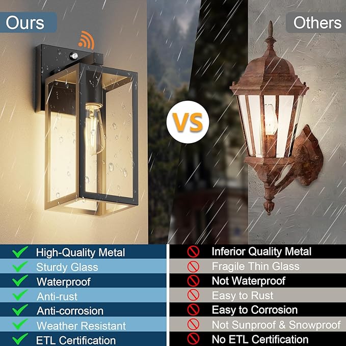 Kalium Dusk to Dawn Porch Outdoor Light, 2 Pack Wall Light Fixtures Waterproof Exterior Wall Sconce Light Fixture with E26 Base for Patio Entryway Hallway (Bulb not Included)