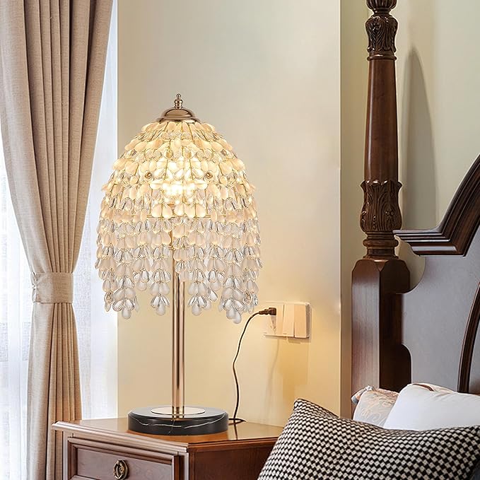 Vintage Style Floor Standing Lamp, Waterfall Design with Grape-Shaped Tall Gold Pole Light, Modern Dimmable Crystals Standing Lamps (Table Lamp-Gold+Iron-7)