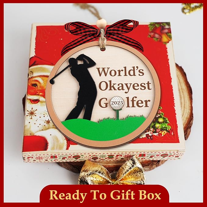 World's Okayest Golfer 2025 Christmas Ornaments - 2 Layer Wooden Christmas Ornament for Tree - Funny Golf Player Holiday Tree Decoration- Golf Gifts for Golfers – Unique Golf Christmas Ornament