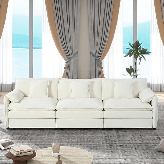 109.45" Oversized Extra Deep Seat Modern Chenille Cloud Couch, Large 3 Seater Modular Sofa for Living Room Bedroom Apartment Office (White, 109.45 Inch)