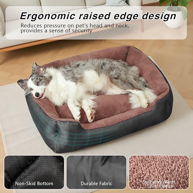 Large Dog Bed, Washable Pet Bed with Sides, Comfort Large Dog Couch with Non-Slip Bottom, Black