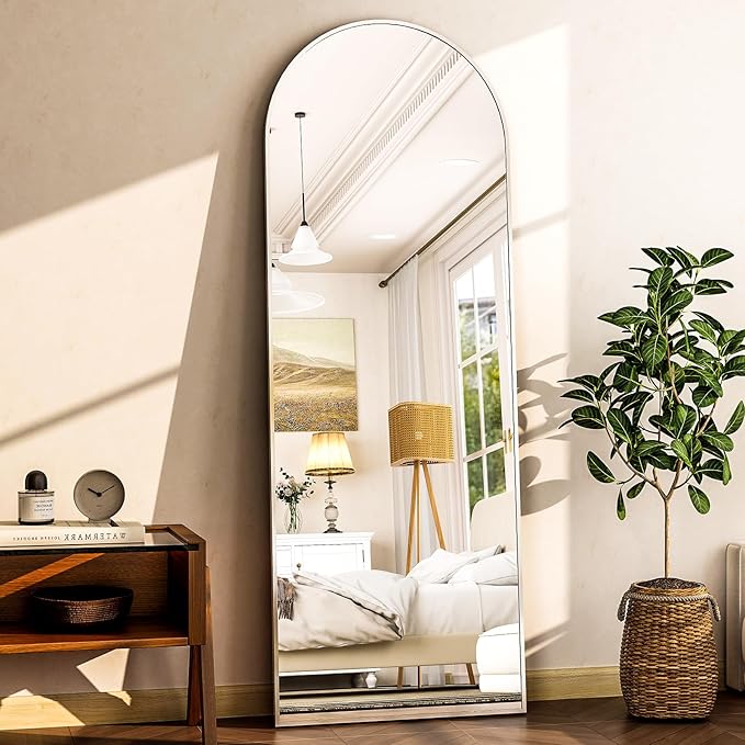 HARRITPURE 64"x21" Arched Full Length Mirror Free Standing Floor Mirrors Leaning Hanging Mounted Mirror Aluminum Frame Modern Home Decor for Living Room Bedroom Cloakroom,Silver