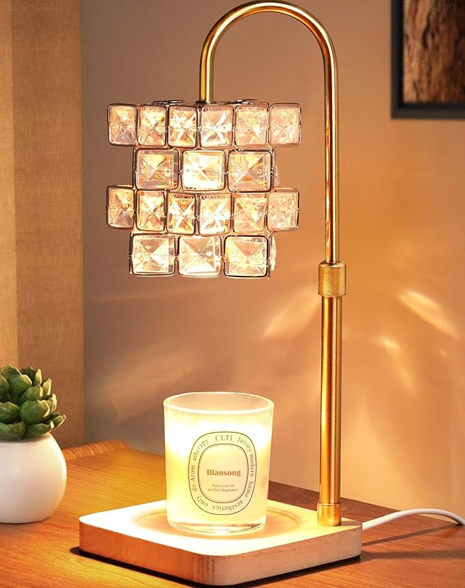 Candle Warmer Lamp Electric Candle Lamp Warmer Adjustable Height Angle with Dimmer and Timer ﻿Quadruple Diamond Texture Shape for Home Decor Wax Melts for Jar with 2 Bulbs