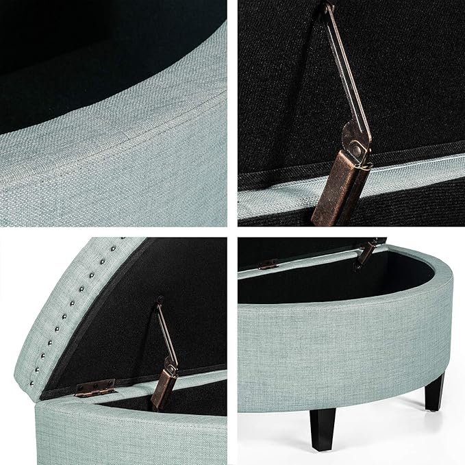 Homebeez 43" Half Moon Storage Ottoman, Button Tufted Bedroom Benches for Entryway Living Room (Light Blue)