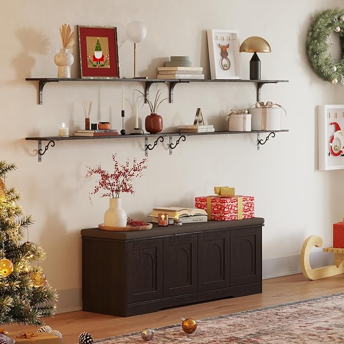 DINZI LVJ Long Wall Shelves, 47.3" Large Floating Shelves Set of 2, Farmhouse Display Shelf Wall Mounted with Heavy Duty Brackets, Easy Assembly for Kitchen, Bathroom, Bedroom, Balcony, Espresso