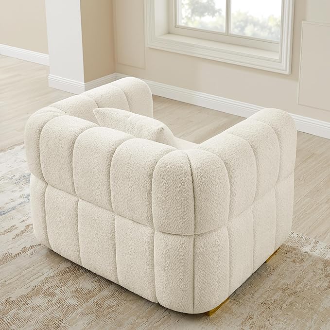 VANOMi 44.09”Oversized Accent Chair, Boucle Arm Chair with Deep Seat, Comfy Reading Chair for Living Room, Bedroom, Office, Apartment, White (1 Piece)