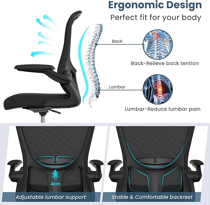 Drafting Chair, Tall Office Chair with Flip-up Armrests Executive Ergonomic Computer Standing Desk Chair, Office Drafting Chair with Lumbar Support and Adjustable Footrest Ring