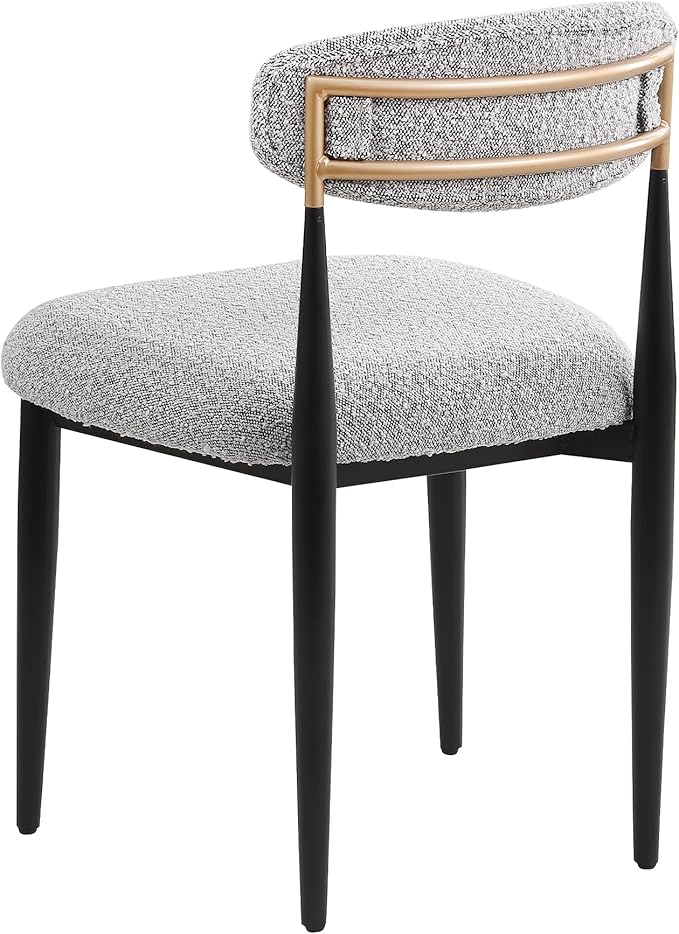 Morden Fort Modern Dining Chairs Set of 6, Boucle Upholstered Kitchen Chairs with Open Back and Black Metal Frame for Dining Room, Kitchen and Reception