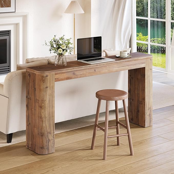 Solid Wood Console Table, 63-Inch Farmhouse Entryway Sofa Table Behind Couch for Living Room Hallway, Foyer