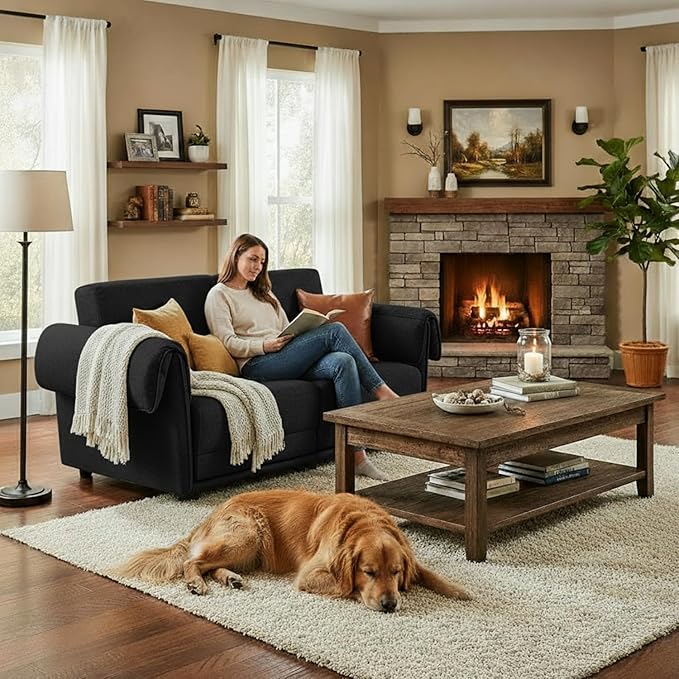 FHFO 65" Loveseat Sleeper Couch for Small Spaces, 3 in 1 Pull Out Sofa Bed Convertible Sleeper Sofa Comfy Sofabed for Living Room, Bedroom, Apartment (Black)