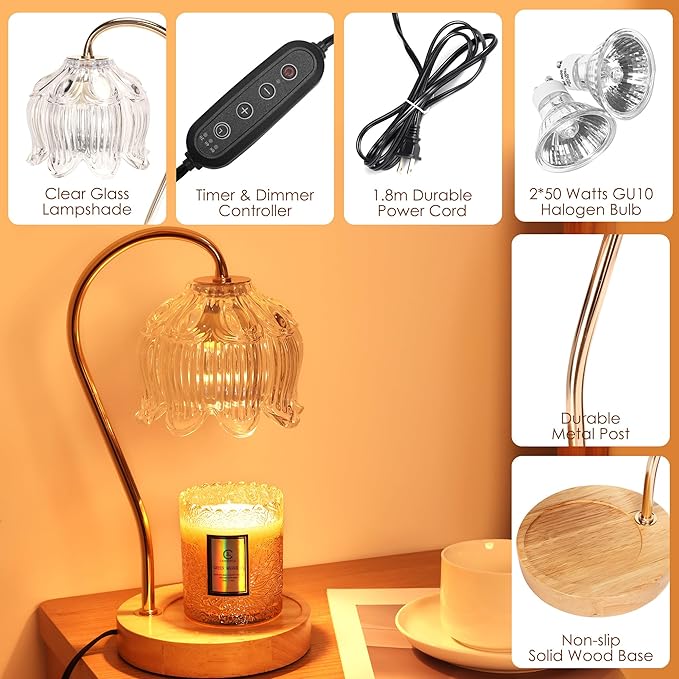 Dimmable Flower Candle Warmer Lamp with Timer - Fits All Jar Scented Candles - Christmas & Mother's Day Gift for Women，Mom
