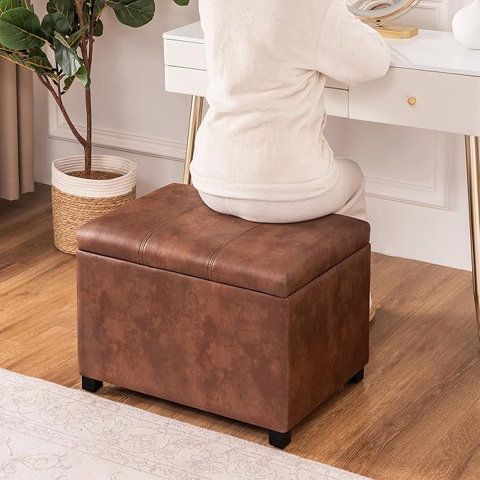 Joveco 24" Leather Storage Ottoman Bench, Rectangle Foot Rest Stool for Living Room, Bedroom, Entryway, Coffee