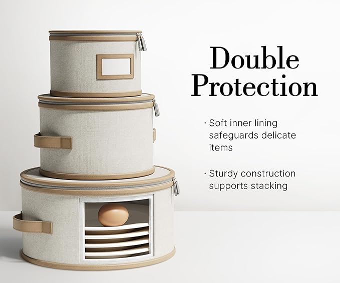 Hard Shell China Storage Containers – 5 Piece Set for Storing Dinner Plates, Salad Plates, Mugs, Quilted Dividers for Safe Moving and Seasonal Storage, Beige