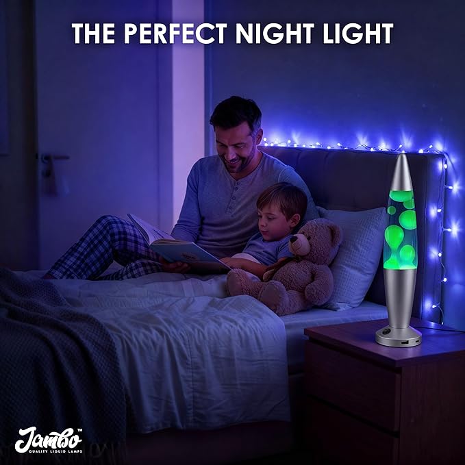 JAMBO Beautiful Liquid Lamp with USB Ports, 16" Motion Light with Blue Liquid Yellow Wax, Relaxing Nightlight, Mood Light for Bedroom, Living Room, Office - Adults, Teens, Kids