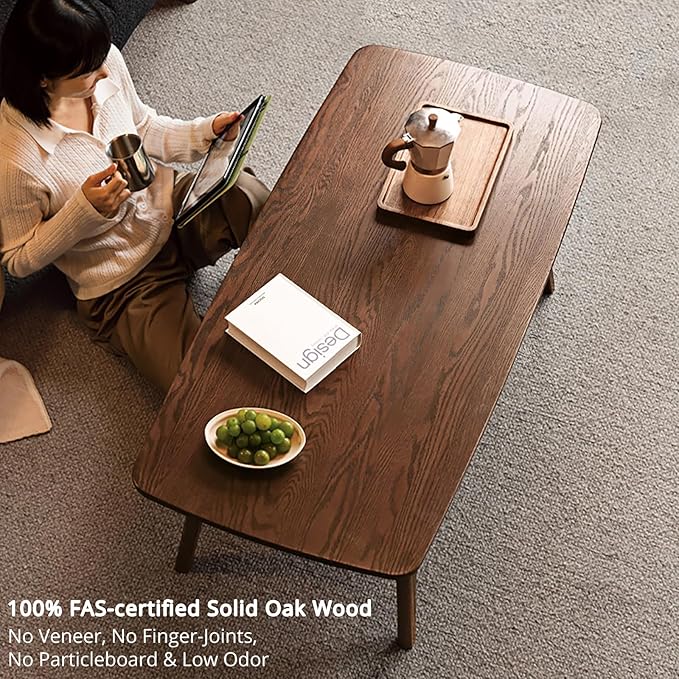 Solid Oak Wood Coffee Table - 2-Tier Modern Center Table, Living Room Tables with Double Storage for Living Rooms, Bedrooms, and Offices (Walnut, 39.37" D x 19.69" W x 17.32" H)