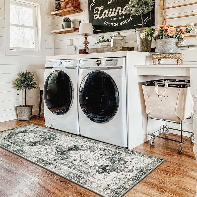 Moynesa Ultra-Thin Washable Runner Rug -2x6 Rug Runners for Hallways Non Slip Stain Resistance, Vintage Non Shedding Indoor Throw Carpet Runner for Bathroom Entry Door Kitchen Laundry Room, Grey