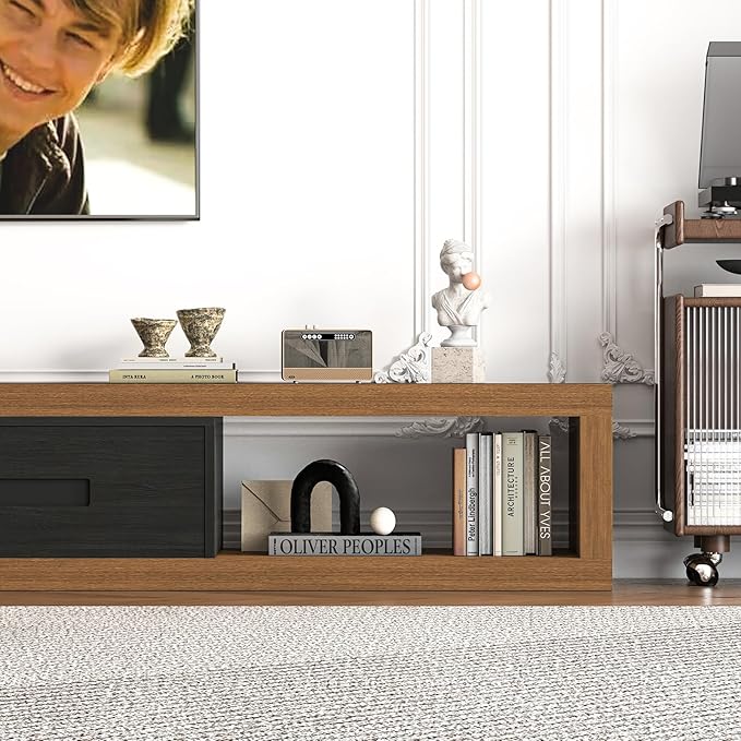 80’’-115’’ Extendable TV Stand for 120 Inch TV, Walnut Wood Modern Entertainment Center, Rectangle TV Console Table, Extendable, Black