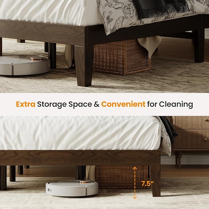 Queen Size Wood Platform Bed Frame, 12 Inch Solid Wood Bed Frame with Wooden Slats, No Box Spring Needed, Easy Assembly,Espresso