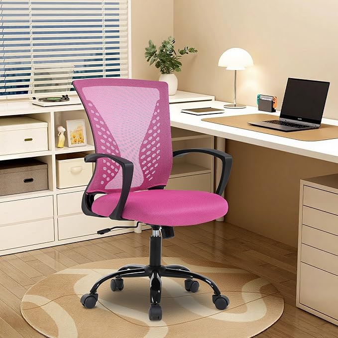 Office Chair Desk Chair Computer Chair with Lumbar Support Armrest Mid Back Rolling Swivel Task Adjustable Mesh Ergonomic Chair for Women Adults, Peach Pink