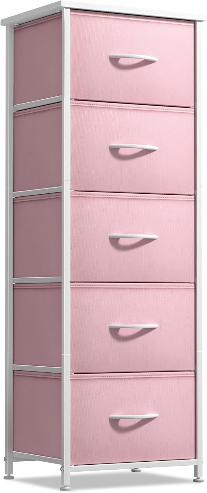 Sorbus Fabric Dresser for Kids Bedroom - Chest of 5 Drawers, Tall Storage Tower, Clothing Organizer, for Closet, for Playroom, for Nursery, Steel Frame, Fabric Bins - Wood Handle (Pink)