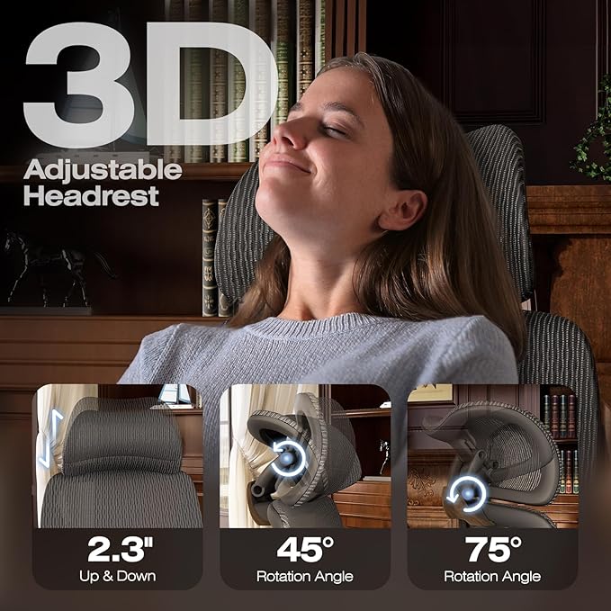 ELABEST X100 Ergonomic Office Chair with Footrest, Big and Tall Home Desk Chair with 5D Flip-Up Arms, Adjustable 3D Lumbar Support,High Back Rolling Computer Chair, Swivel Mesh Chairs (Library Oak)