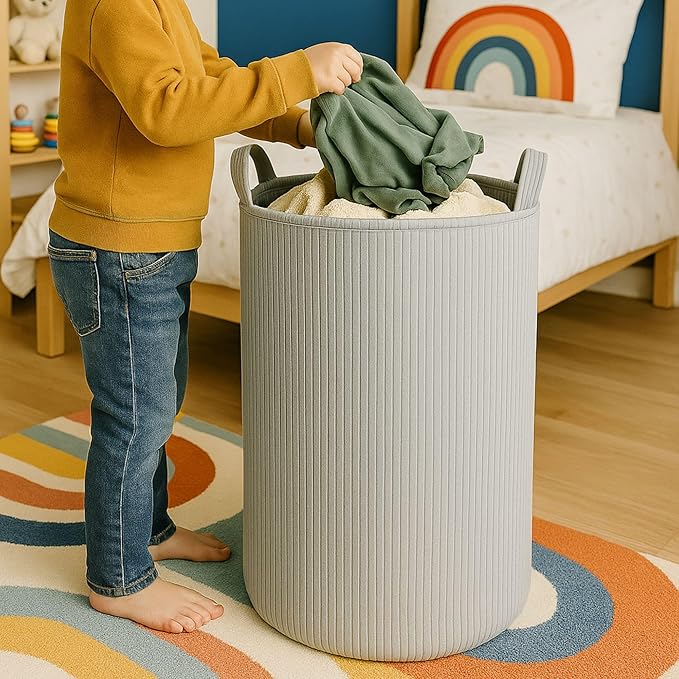 PUTSKA Laundry Basket Hamper – Blanket Basket for organizing, Décor and Toys, Clothes Hamper – Perfect for Baby and Kids Room, Nursery, Bedroom, Bathroom, Living Room – Extra large, Grey