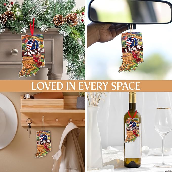 FLAGWIX Christmas Indiana Gifts for Women Men - Suncatcher Christmas Ornaments 2025 with Corn Field and Tulip - Indiana Hoosiers Gifts for Friend Family, State Cardinal Xmas Ornaments for Tree