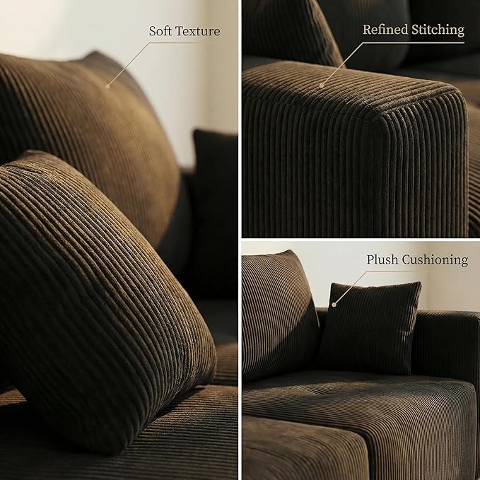 Cloud Boneless Sectional Sofa, Modular Sofa with Deep Seat, Modern Upholstered Couch with Chaise Lounge, Fluffy Comfy L-Shape Sectional Couch for Living Room, Black