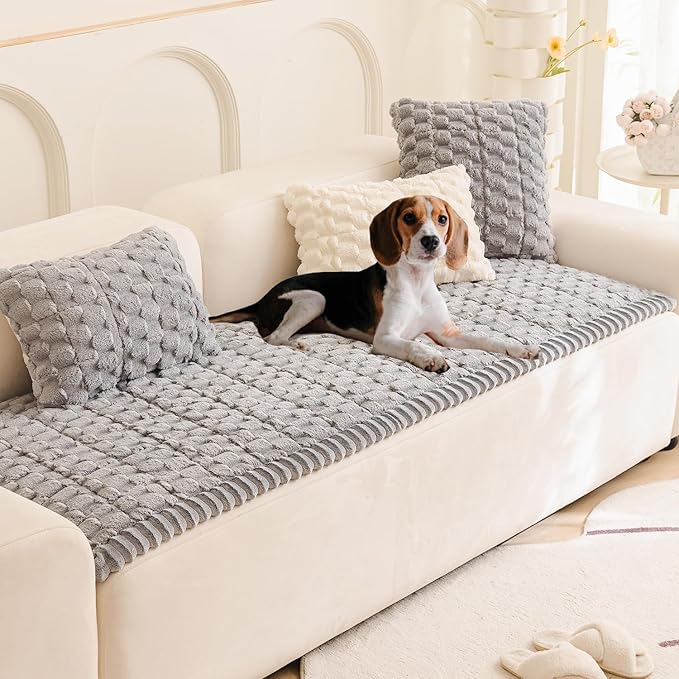 Couch Cover for Dogs Fuzzy Sofa Covers for Pet, Geometric Jacquard Coral Pet-Friendly Washable Non-Slip Sofas Slipcover Cushion Protector Pets Mat Dog Bed Mats