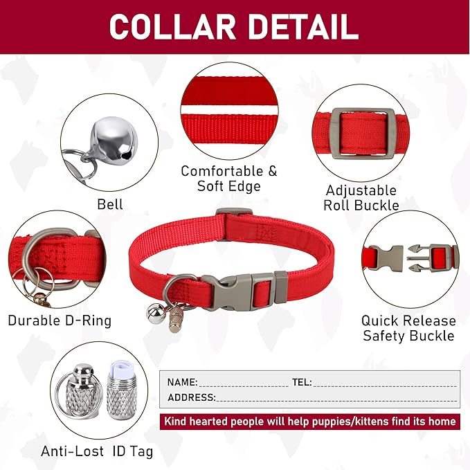 GAMUDA Small Pet Harness Collar and Leash Set, Step in No Chock No Pull Linen Fabric Soft Mesh Dog Vest Harnesses Reflective for Dogs Puppy Cats Kitten Rabbit (Red, L)