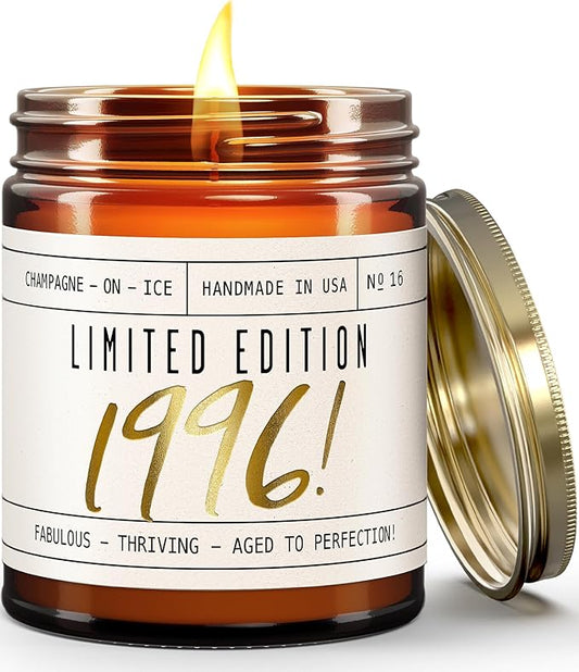 29th Birthday Gifts for Women - 'Limited Edition 1996' Soy Candle, w/Champagne on Ice I 29 Birthday Gifts for Women I 29st Gift for Her Ideas I 9oz Reusable Jar, 50Hr Burn, Made in USA