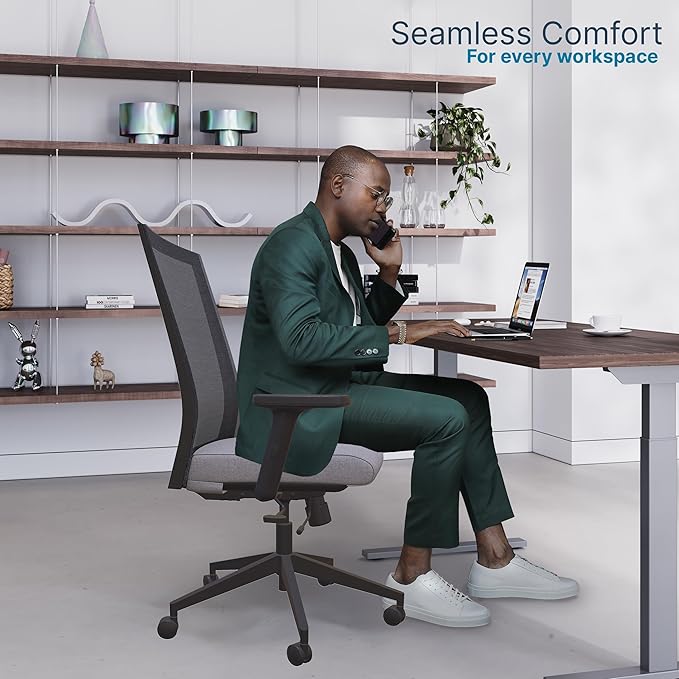 Nexys Home Office Desk Chair, Adjustable Tilt, Height Adjustable Armrests, High Mesh Back Variable Height, Rolling Work Swivel Chairs with Wheels, Comfortable for Long Hours, Lunar | Fabric