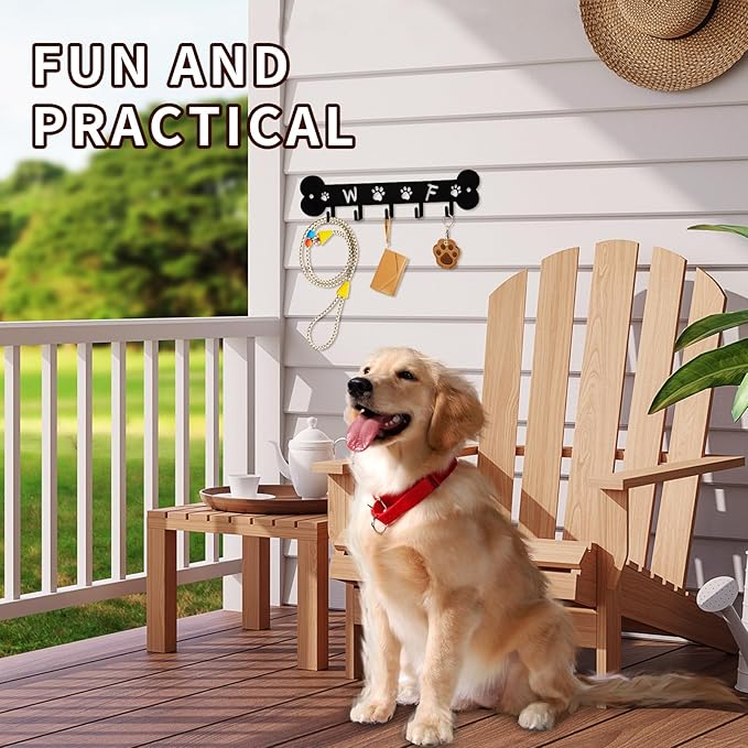 Dog Leash Holder for Wall Key Hooks Decorative, 5 Hooks 11×2.75 inch for Wall Decorative Animal Storage Rack Adhesive, Black Key Holder wall Mount for Entrance Living Room Kitchen-Dog Lovers Gifts