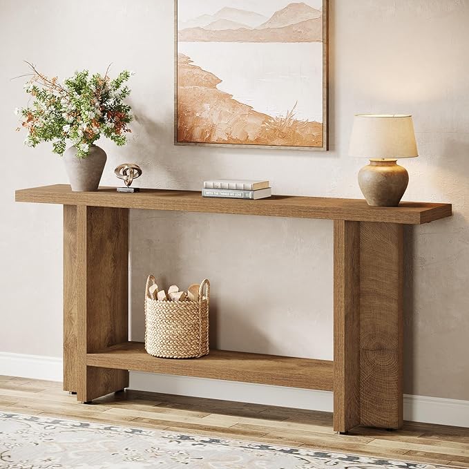 Tribesigns 59" Farmhouse Entryway Console Table, 2-Tier Narrow Long Couch Table Behind Sofa for Living Room, Hallway, Entrance, Foyer