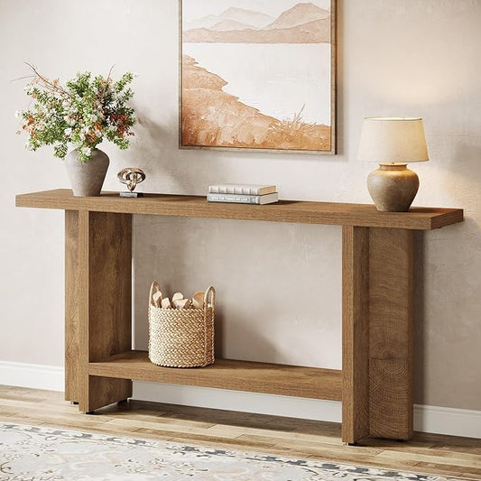 Tribesigns 59" Farmhouse Entryway Console Table, 2-Tier Narrow Long Couch Table Behind Sofa for Living Room, Hallway, Entrance, Foyer
