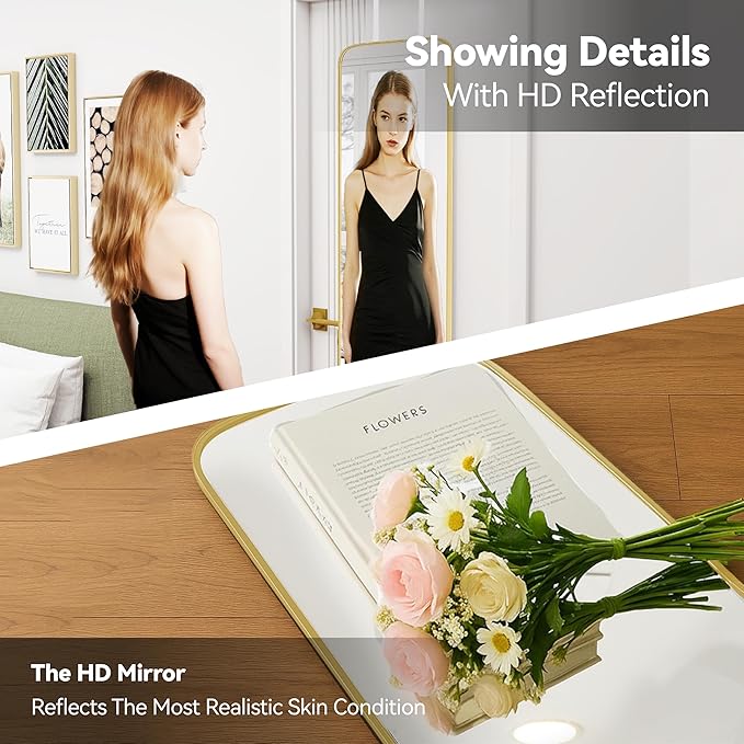 57x16 Door Hanging Full Length Mirror, Floor Stand (Height 5.7ft just Body in1.3ft) Wall Mounted Metal Frame Rectangle Dressing Mirrors for Bedroom Bathroom Room 57 inch Gold