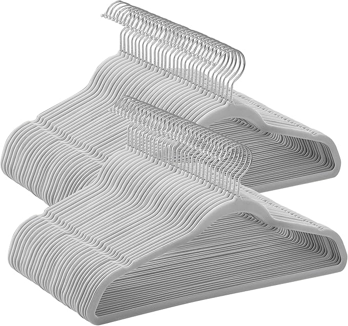 SONGMICS Velvet Hangers 60 Pack, Non-Slip Clothes Hangers with Silver-Colored Swivel Hooks, Slim Space-Saving for Closet, Heavy-Duty, Dove Gray UCRF036GD02S