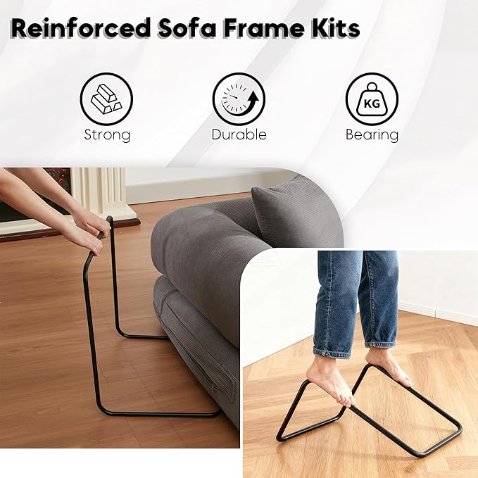 Convertible Sleeper Sofa Bed with Cylindrical Pillow, Corduroy Folding Mattress Couch with Fixed-Shape Frame, Floor Sofa Lounge Couch for Living Room Bedroom Lounge Studio-Grey