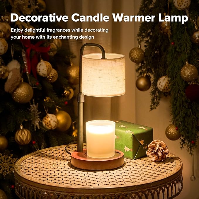 Candle Warmer Lamp with Timer, Dimmable Wax Warmer Candle Lamp for Jar Candle with 2 Bulbs, Christmas Birthday Gifts for Women Mom, Home Decor for Room, Bedroom, Kitchen-Linen Fabric