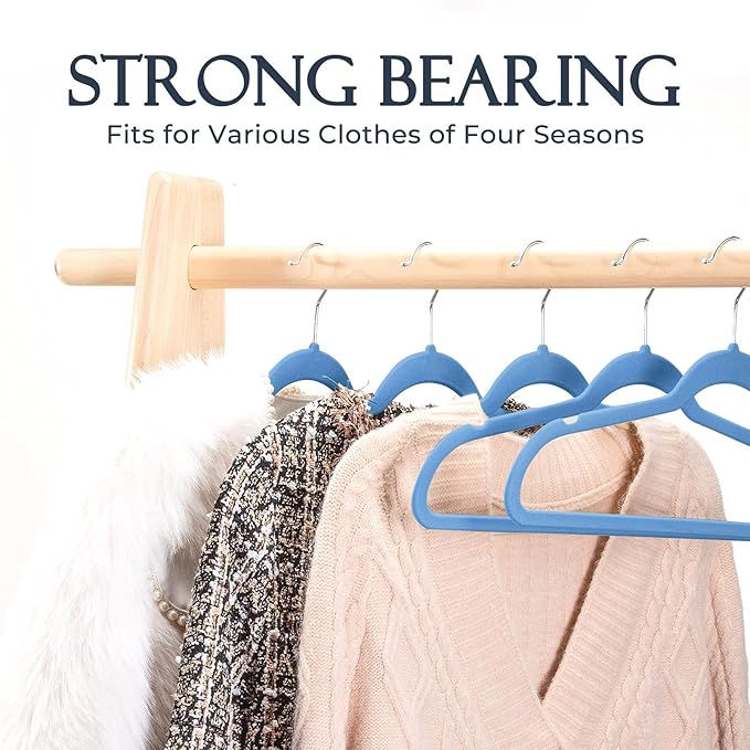 HOUSE DAY Tranquil Blue Velvet Hangers 60 Pack, Non Slip Clothes Felt Hanger Heavy Duty for Coat, Premium Slim Space Saving Suit Hangers for Closet Organizer, 360° Rotating Silver Hook