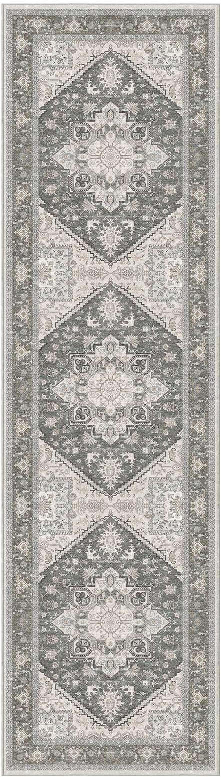 OPPODREAM Thin Entryway Rug 2x8, 2x8 Rug Runner, Washable Hallways Carpet 2 x 8 with Non Slip Backing, Low-Pile Bedside Carpet 2 x 8, Long, Faux Cashmere, Greenish Grey