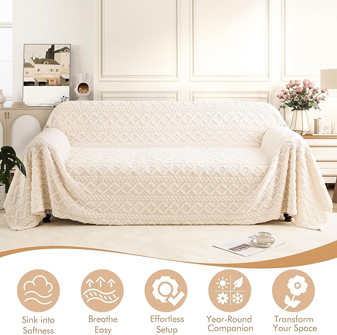 Couch Cover for 2-3 Cushion Couch Sofa Pet Friendly, Cute Sectional L Shaped Sofa Cover Washable for Dogs Cats Kids, Leather Furniture Protector Slipcover Decor for Living Room, 71"x118"