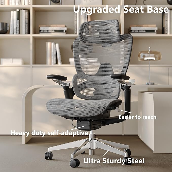 Ergonomic Office Chair, Mesh Home Desk Chair with Adaptive Lumbar Support, Gaming Chair with Headrest, 5D Armrest,90-130°Tilt, BIFMA Certified, Model Zen (Grey)