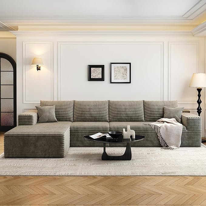 135.4" Cloud Modular Sectional Sofa Couch with L-Shape Chaise,Modern Minimalist Upholstered Couches for Living Room Bedroom,Deep Seat Corner Couch，No Assembly Required (Camel,Left Facing Chaise)