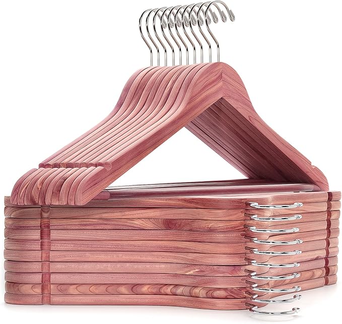 Amber Home 16 Pack American Red Cedar Hangers, Smooth Finish Wood Coat Hangers with Swivel Hook & Notches for Suit, Shirt, Dress, Jacket, Pants