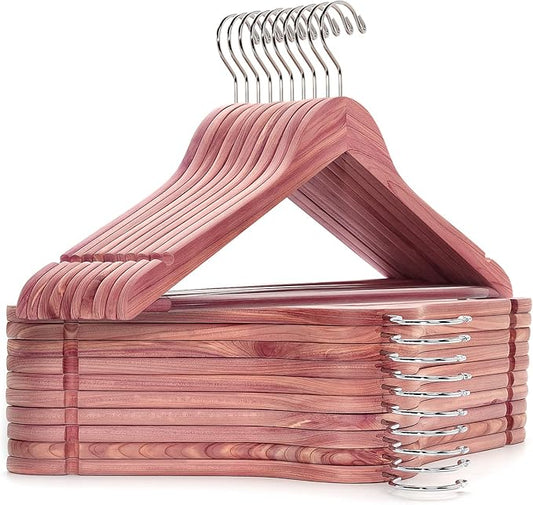 Amber Home 16 Pack American Red Cedar Hangers, Smooth Finish Wood Coat Hangers with Swivel Hook & Notches for Suit, Shirt, Dress, Jacket, Pants