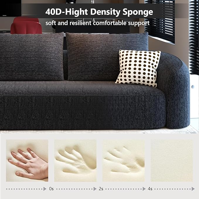 138.6" Modular Sectional Couches Luxury Modern Curved Back U-Shape Sofa Set with Ottoman,Minimalist Comfy Boneless Cloud Couch for Living Room Apartment,(Left Facing Chaise,Black)