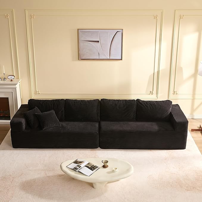 138" Modular Sofa Memory Foam Sectional Couches for Living Room, Sleeper Sofa Bed, Corduroy, Black