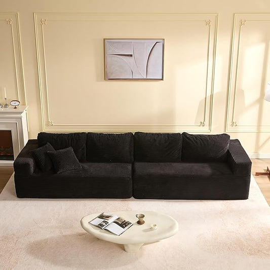 138" Modular Sofa Memory Foam Sectional Couches for Living Room, Sleeper Sofa Bed, Corduroy, Black